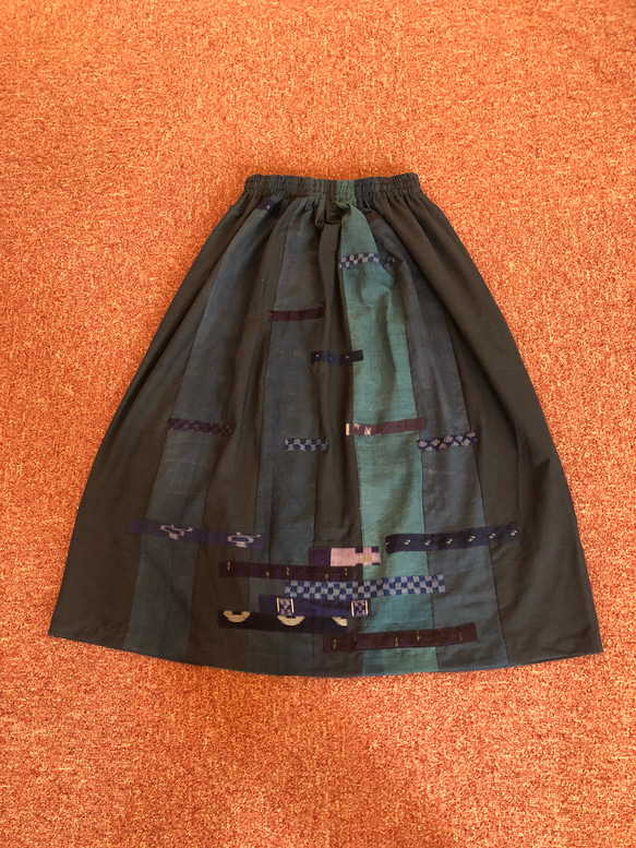 ☆手作り 1点もの 古布 藍染め 琉球絣 スカート ☆ 4枚目の画像