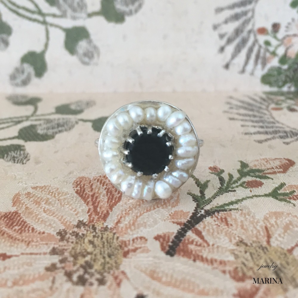 [オニキス/真珠] Antique silver ring