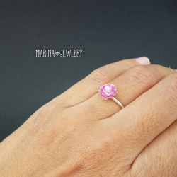 {スワロフスキージルコニア} Lotus 蓮の花のリング 【S】 pink × pink 5枚目の画像