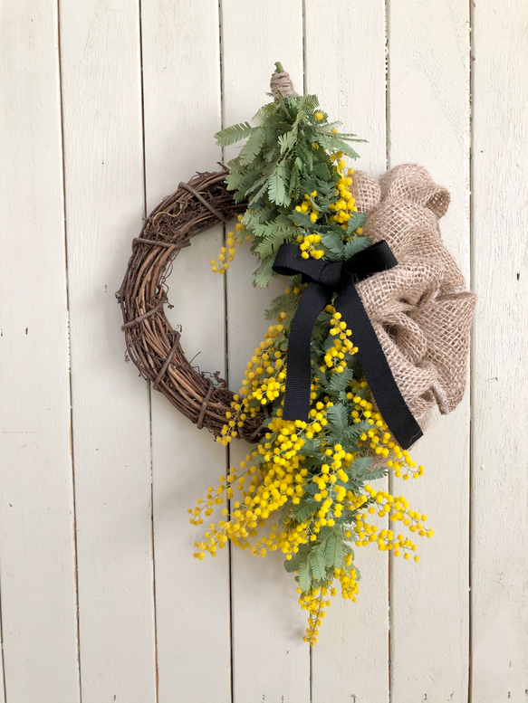 ＊ Natural＊ミモザとイエローリース　＊ドライフラワーリース Natural＊ミモザとイエローリース＊ドライフラワーリース