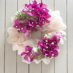 【ギフト】【誕生日】【結婚祝い】夏の花 ブーゲンビリア 透け感チュールリース 1枚目の画像