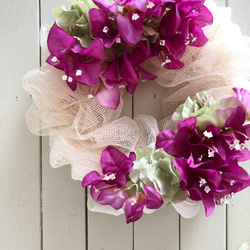 【ギフト】【誕生日】【結婚祝い】夏の花 ブーゲンビリア 透け感チュールリース 4枚目の画像