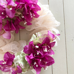 【ギフト】【誕生日】【結婚祝い】夏の花 ブーゲンビリア 透け感チュールリース 5枚目の画像