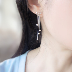 水晶珍珠流蘇耳針/耳夾(一對/純銀/14K包金) 第2張的照片