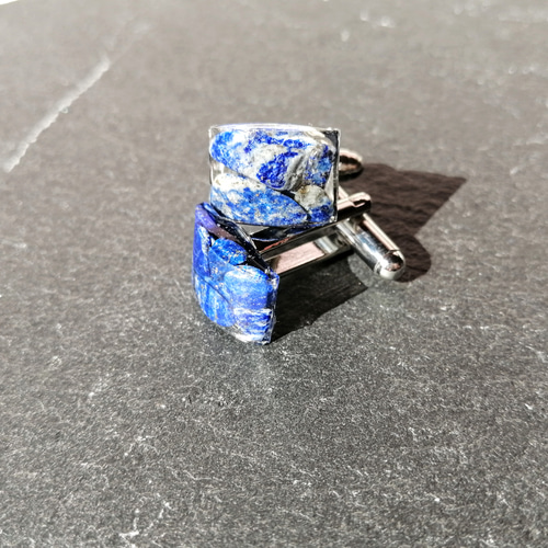 ラピスラズリ＊長方形カフス再販×5 / レジン / 天然石 / メンズ / 父の