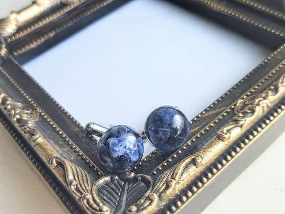 ソーダライト＊カフス再販5 / 天然石 / レジン / 父の日 3枚目の画像