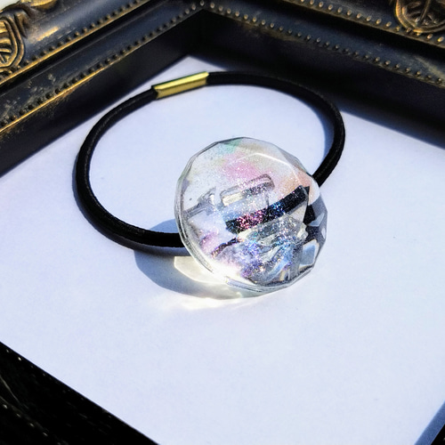 レジンヘアゴム シャボン玉　お花　パール　キラキラ　ブルー レジンヘアゴム シャボン玉お花パールキラキラブルー