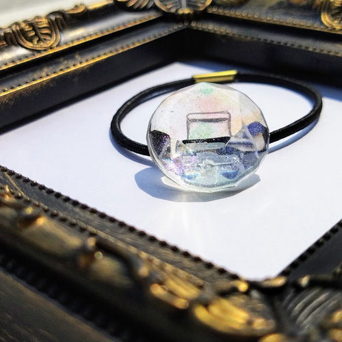 レジンヘアゴム シャボン玉お花パールキラキラブルー