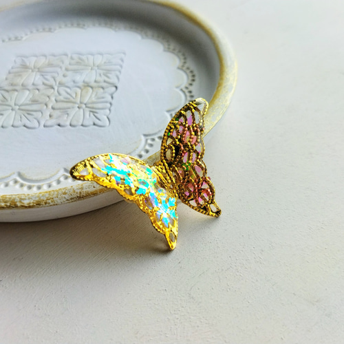 アンティーク ブローチ バタフライ 蝶々 K18 蝶々 ブローチ ねじ式