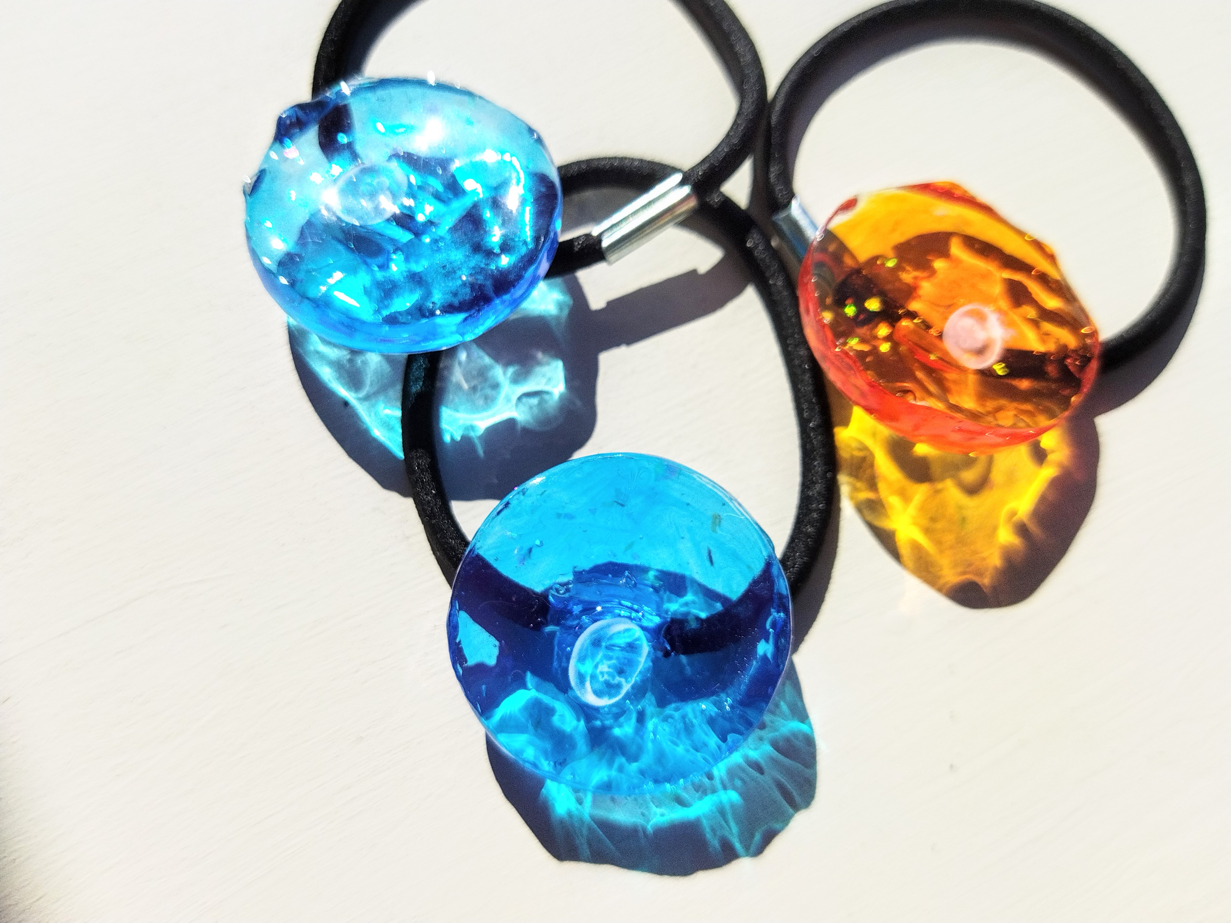 クラゲレジンヘアゴム花オレンジ