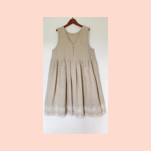 再販1点のみ 大人可愛い 刺繍スカラップレース リネン ジャンパー