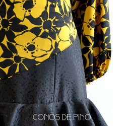 フラメンコ衣装　ストレッチサテンプリント黄色花柄（M-1）　一点物 4枚目の画像