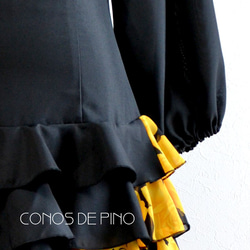 フラメンコ衣装　９段斜め模様　黒黄　（L-1)　一点物 4枚目の画像