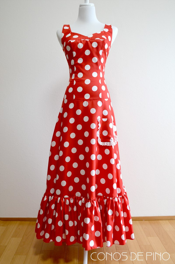 フラメンコ衣装　アムンゼン赤　白水玉　一点物（G-1） 1枚目の画像
