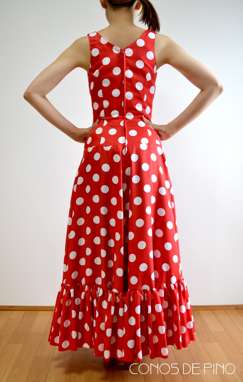 フラメンコ衣装 アムンゼン赤 白水玉 一点物（G-1） その他