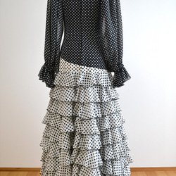 フラメンコ衣装　シフォンジョーゼット　黒白（E-1）　一点物 2枚目の画像