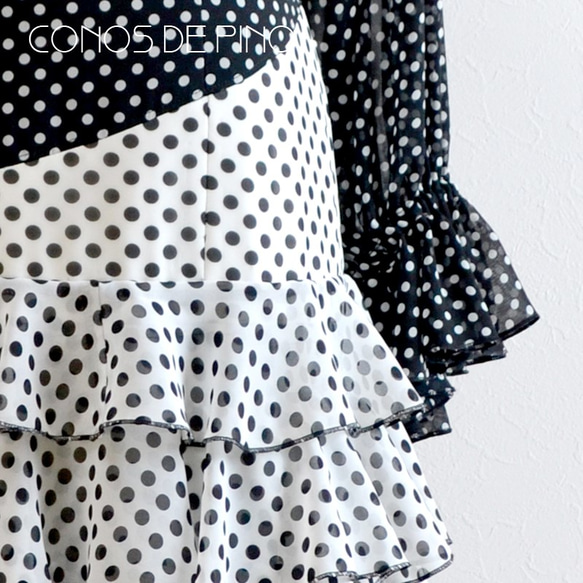 フラメンコ衣装　シフォンジョーゼット　黒白（E-1）　一点物 4枚目の画像
