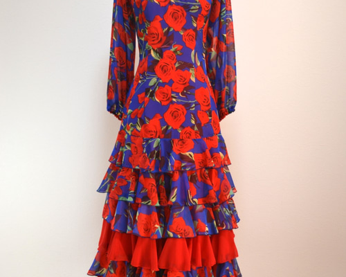 フラメンコ衣装 赤いバラと水玉模様 フラメンコ衣装 アムンゼン赤 白水玉 一点物（G-1） その他