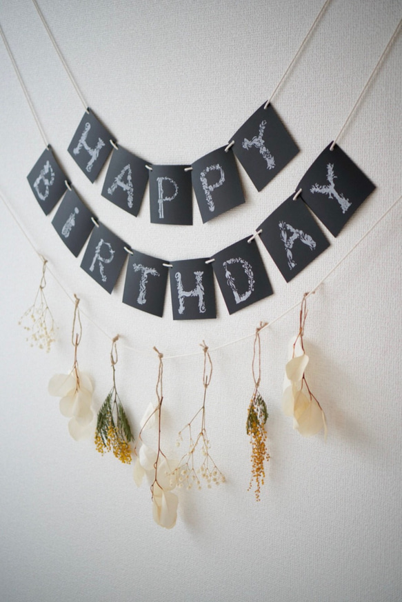 FLOWERバースデーガーランド＊ANNEAUコラボ＊[黒] カード付き 1枚目の画像