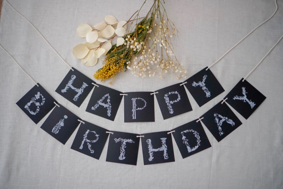 FLOWERバースデーガーランド＊ANNEAUコラボ＊[黒] カード付き 2枚目の画像