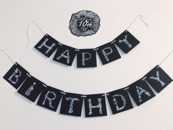 FLOWERバースデーガーランド＊ANNEAUコラボ＊[黒] カード付き 3枚目の画像