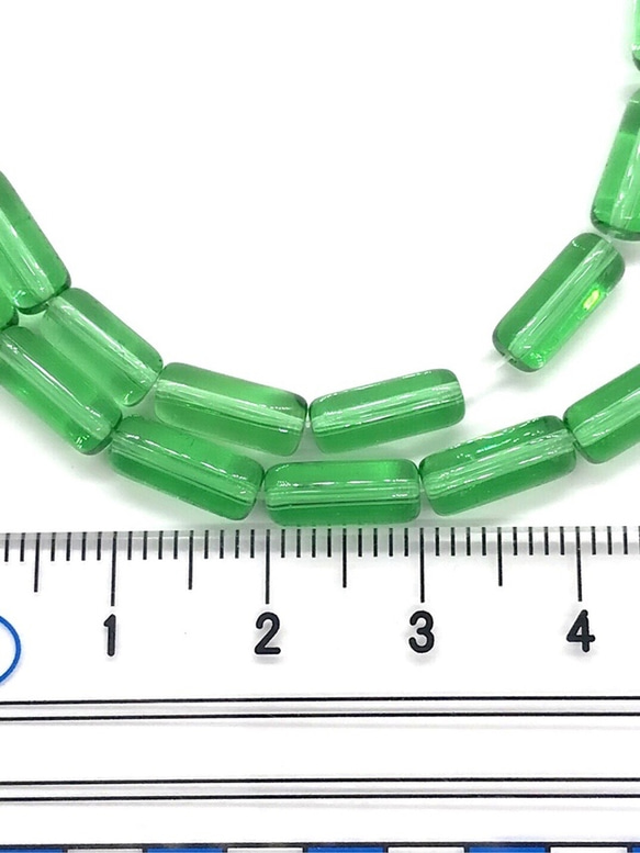 【652】クリアガラスビーズストランド/チューブ★グリーン 10mm/1連(約32個) 3枚目の画像