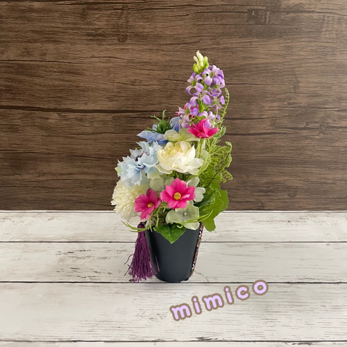 ☆お供え花 一対☆ コーンフラワーとコスモスの仏花 お仏壇 造花