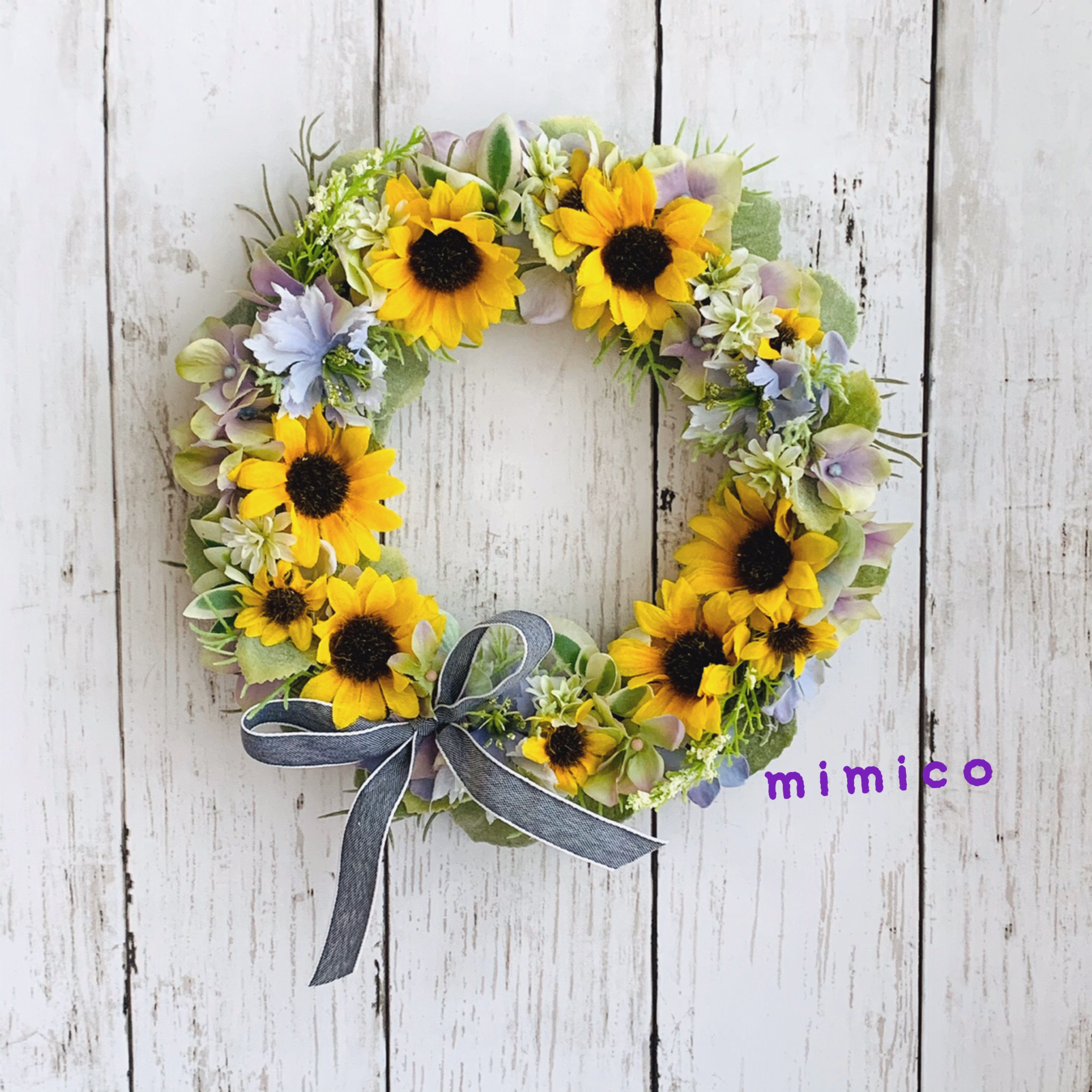 ひまわりのリース　ご注文承ります♪ 夏のひまわりリース【直径約16cm 】 | Atelier SAKI アトリエ咲