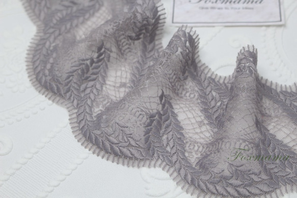 両山チュール刺繍レース 1m 葉 グレージュ (LLFA02GJSJRY) 4枚目の画像