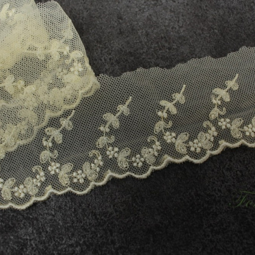 チュール刺繍片山レース 1m 花 クリーム 薄黄色 (LFL502CKSJKY) レース