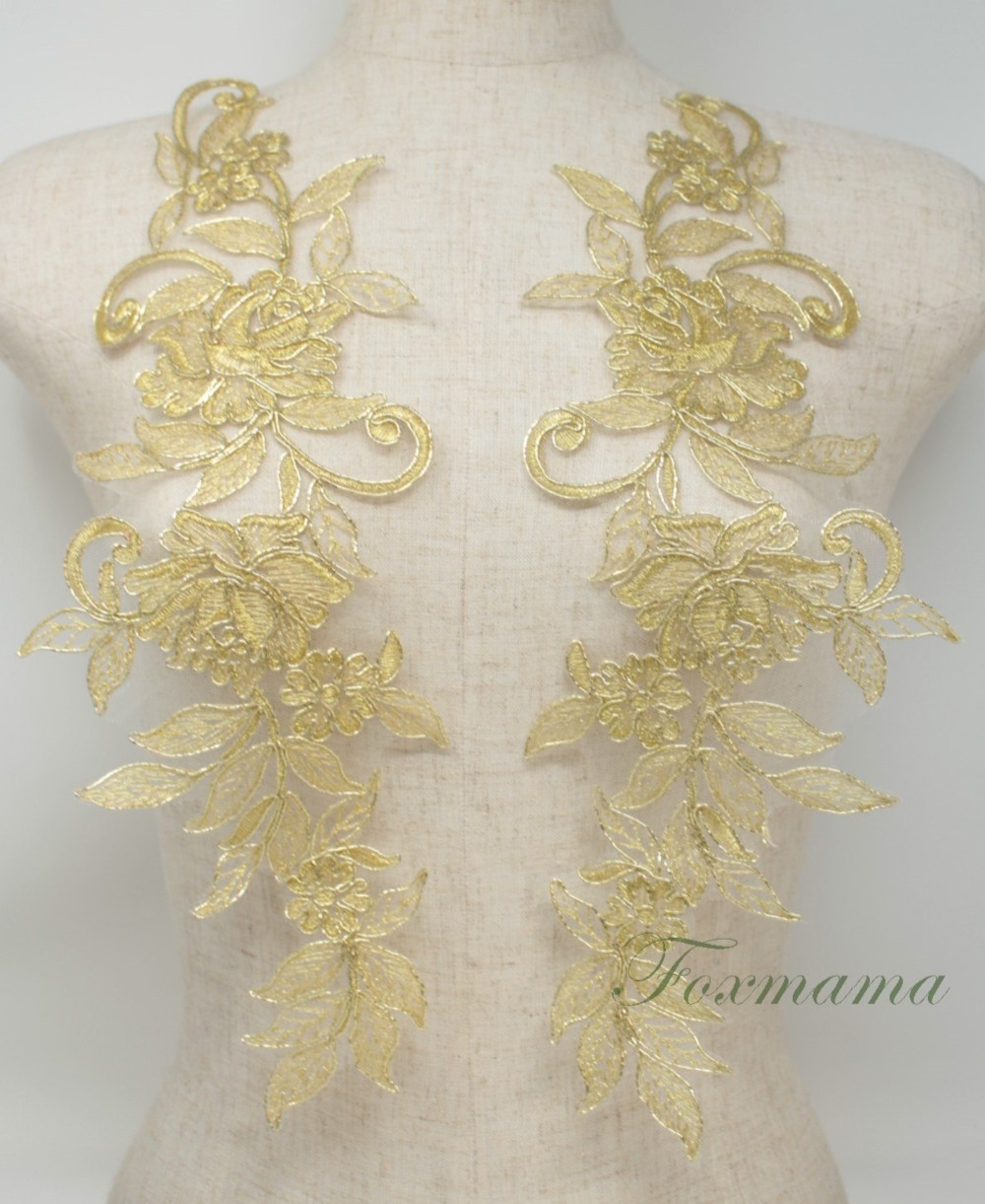 チュールコード刺繍モチーフ 1対 花 金色 (MFLC82GLSHJL) レース