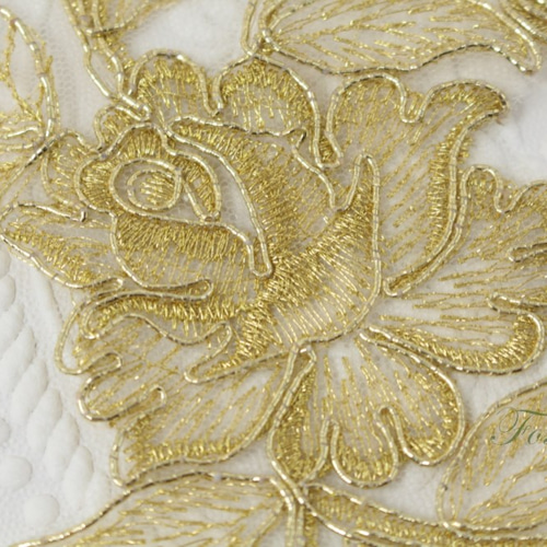 チュールコード刺繍モチーフ 1対 花 金色 (MFLC82GLSHJL) レース