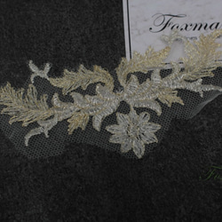 チュール刺繍モチーフ 1枚 花 スパンコール付 金銀ラメ糸 (MFLA22GLHYSP) 5枚目の画像