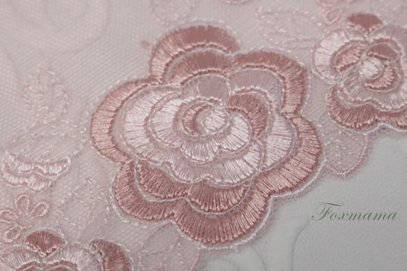 片山チュール刺繍レース 0.5m 花 ヌードピンク系 幅広 (LFLA82NPHWKY) 3枚目の画像
