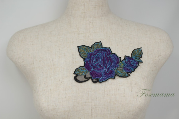 チュール刺繍モチーフ 1枚 アップリケ バラ 花 紫 (MRSA42PPHW00) 4枚目の画像