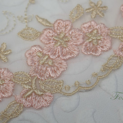 チュール刺繍レース 0.5m 花 片山 ピンク (LFL852PKHLKY) 3枚目の画像