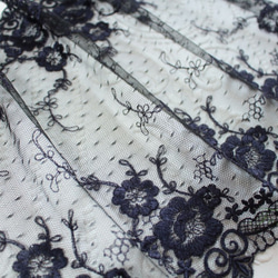 チュール幅広レース 0.5m 花 両山 黒チュールx紫味のある