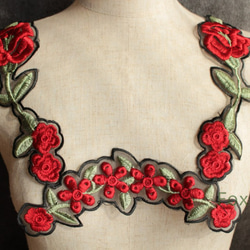 オーガンジー刺繍モチーフ 1枚 花 赤 (MFLB13RDHW01) 5枚目の画像