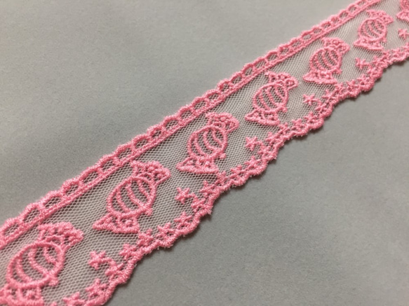 在庫処分セール品】チュール刺繍レース 飴 キャンディ柄 ピンク 在庫処分セール品】チュール刺繍レース 飴 キャンディ柄 ピンク