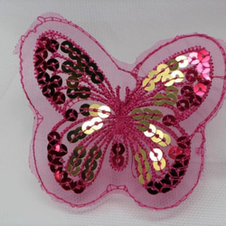 オーガンジースパンコール刺繍モチーフ 6枚 蝶 濃いピンク (MBF803DPBASP) 5枚目の画像