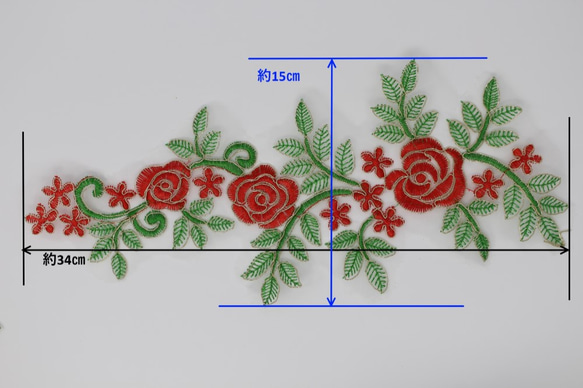 オーガンジー金ラメコード刺繍モチーフ　赤いバラ　1対 (804) 2枚目の画像
