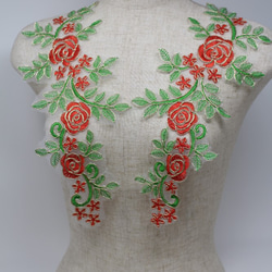 オーガンジー金ラメコード刺繍モチーフ　赤いバラ　1対 (804) 7枚目の画像