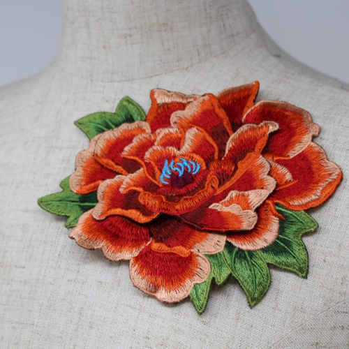 オーガンジー刺繍モチーフ 1枚 立体牡丹(WPNA46RDBQ3D) レース