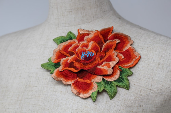 オーガンジー刺繍モチーフ 1枚 立体牡丹(WPNA46RDBQ3D) レース