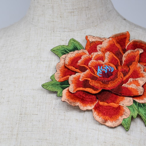 オーガンジー刺繍モチーフ 1枚 立体牡丹(WPNA46RDBQ3D) レース