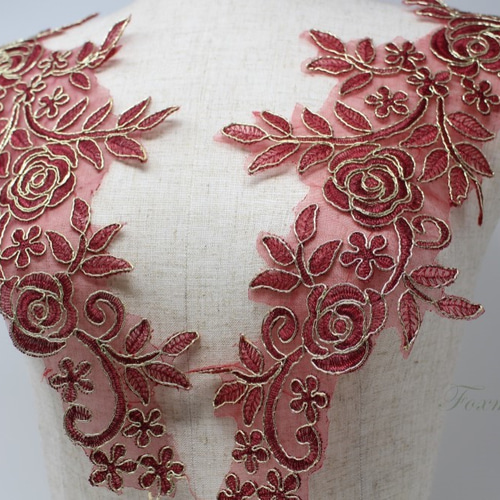チュール刺繍モチーフ 1対 葉 金色 (MLFB42GLSHJL) レース チュール刺繍モチーフ 1対 葉 金色 (MLFB42GLSHJL) レース