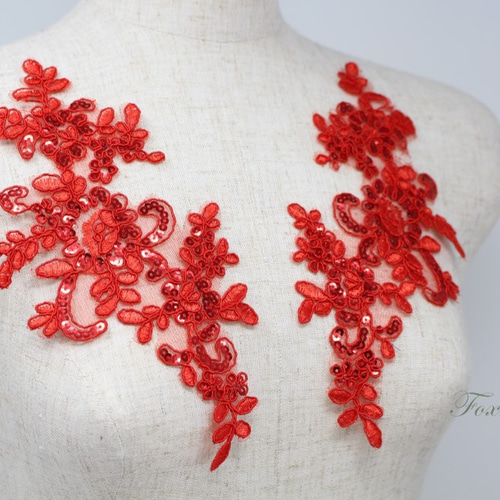 【sergio rossi】花柄スパンコール刺繍付ミュール・サンダル チュールコード刺繍モチーフ 1対 スパンコール付き 花 赤