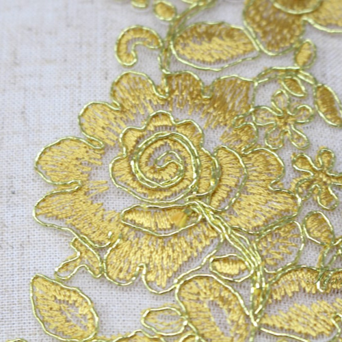 チュールコード刺繍モチーフ 1対 花 金ラメx黄色 (MFLC32YLJLJL