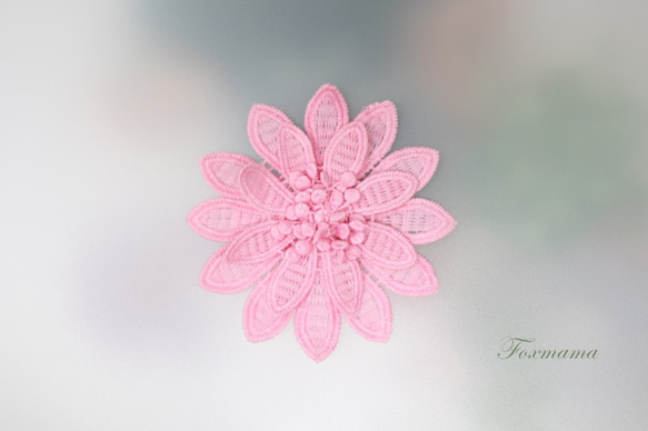 ケミカルレースモチーフ 3枚セット 立体花 ピンク(MFLA01PKJL3D) 1枚目の画像