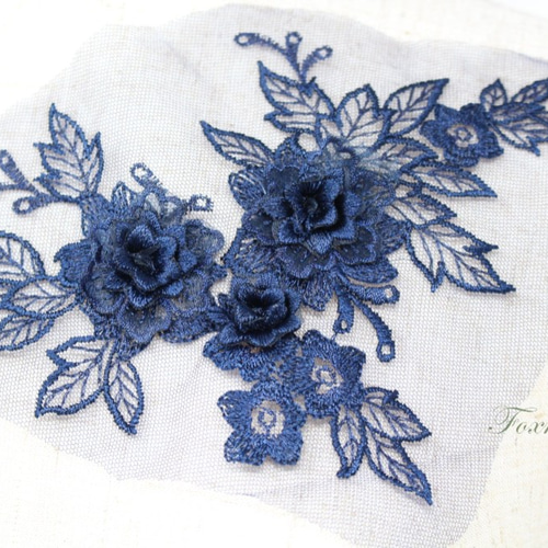 チュール刺繍花びら立体モチーフ ネイビー タイプA 1枚(MTHA92NVJQ0A  